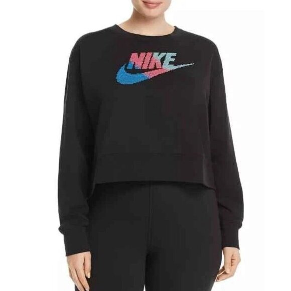 Nike Womens Future Femme Crew Fleece Black Sweatshirt Medium Embroidered Logo - Picture 1 of 7